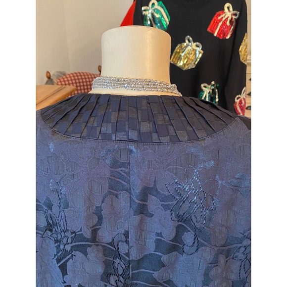 Chico's‎ Black Floral Jacquard Pleated Neck 3/4 Sleeve Jacket Blazer Size 3 - Picture 12 of 14